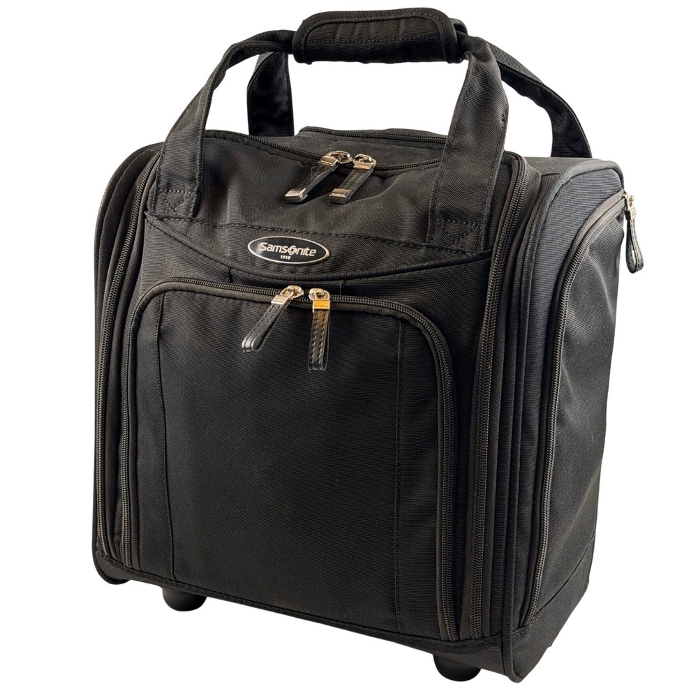 Samsonite 1910 Black Rolling Underseat Carry On Luggage Bag w Organizer Suitcase